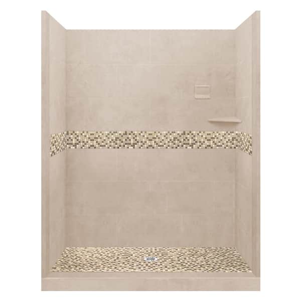American Bath Factory Roma 60 in. L x 30 in. W x 80 in. H Center Drain Alcove Shower Kit with Shower Wall and Shower Pan in Brown Sugar