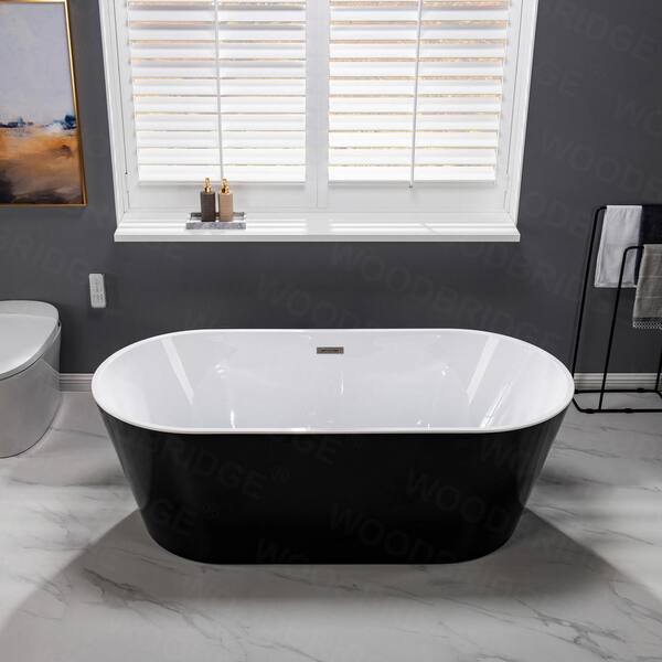 Greenfield 67 in. Acrylic FlatBottom Double Ended Bathtub with Brushed Nickel Overflow and Drain Included in Black