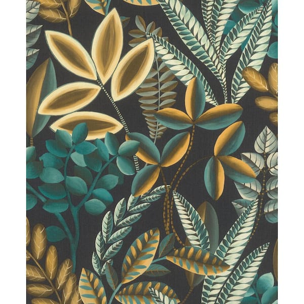 rasch Liani Black Painterly Botanical Expanded Vinyl Non-Pasted Wallpaper Roll