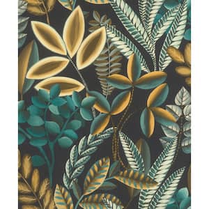 Liani Black Blue Painterly Botanical Wallpaper Sample