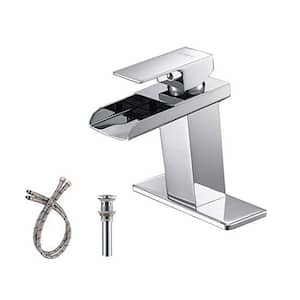 Single-Handle Single Hole Bathroom Faucet with Deckplate Included and Pop-up Drain and Supply Lines in Polished Chrome