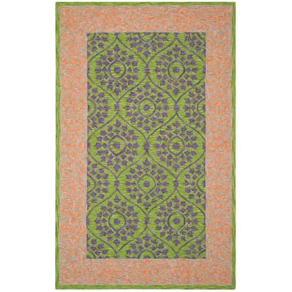 Suzani 5 ft. x 8 ft. Green/Violet Border Ornate Trellis Area Rug