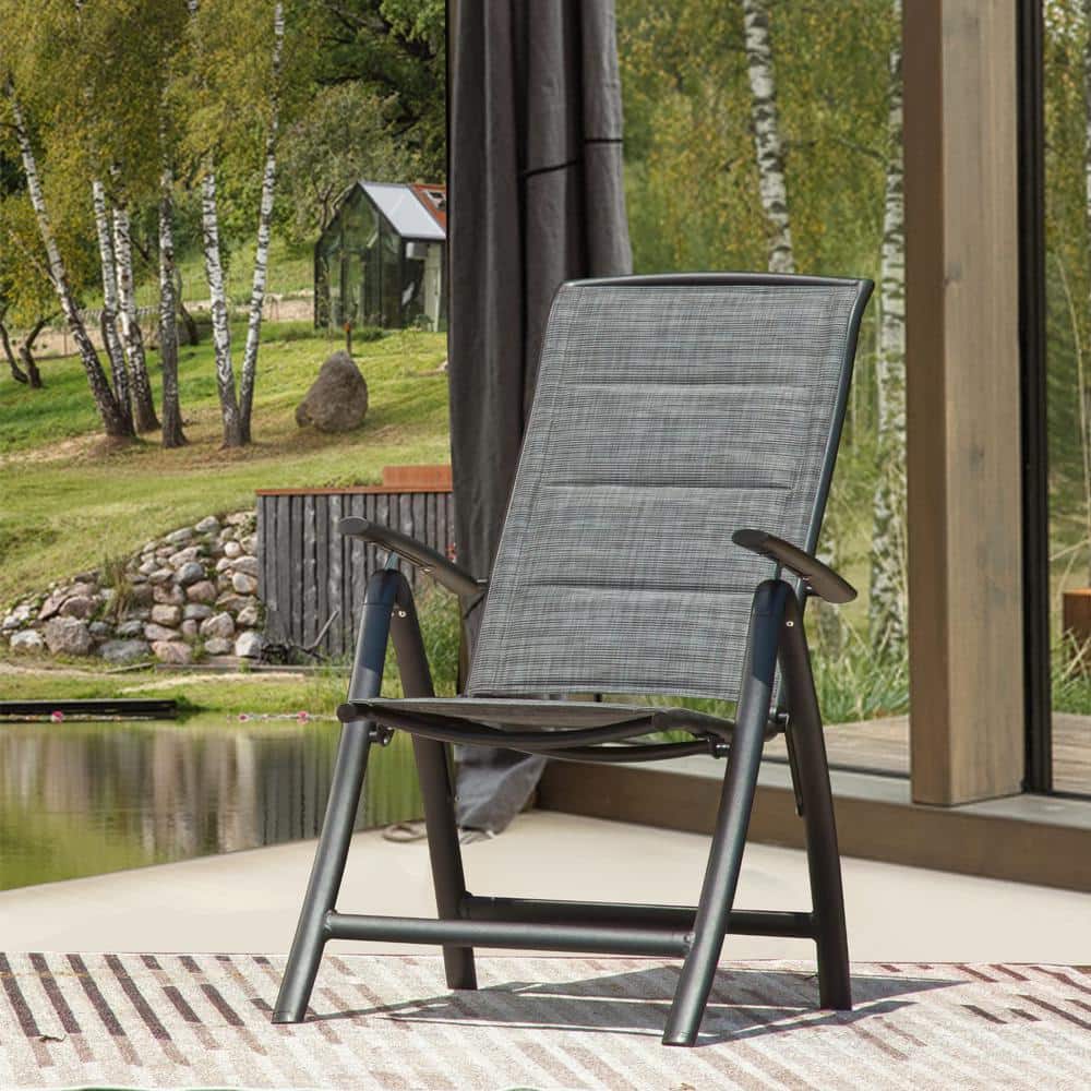 Dark Gray Aluminum Folding Dining Armchairs with High Backrest, Set of 2