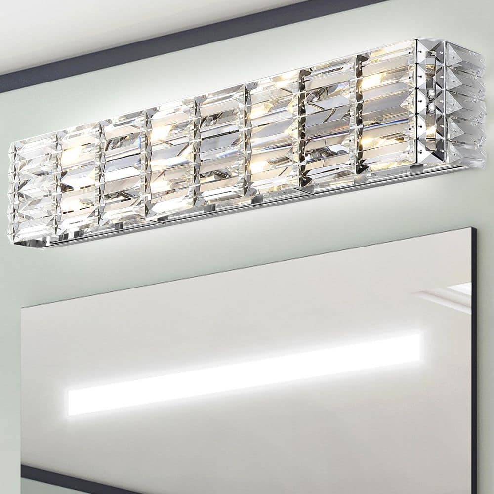 JONATHAN Y Evelyn Crystal Rectangle 31.75 in. 4-Light Chrome Iron ...