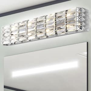 Evelyn Crystal Rectangle 31.75 in. 4-Light Chrome Iron/Crystal Glam Modern LED Vanity Light