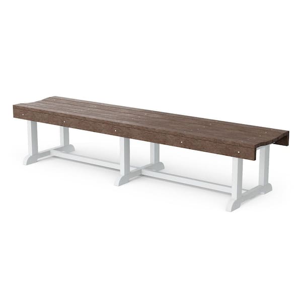 Heritage 68 in. Tudor Brown and White HDPE Plastic Outdoor Patio Backless Bench