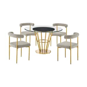 Veronica and Shannon 5-Piece Taupe and Glass Top Dining Set Seats 4