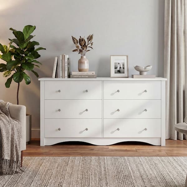 LACOO 47.2 in. 6 Drawer Double Dresser, MDF Chest Of Drawers Storage Tower  Storage for Living Room Bedroom, White V-WD-0158A-WT