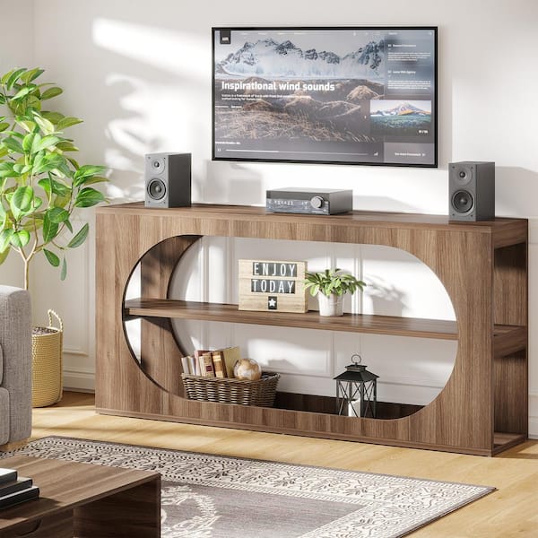 BYBLIGHT Turrella 63 in. Brown Entryway Table Rectangle Wood Console ...
