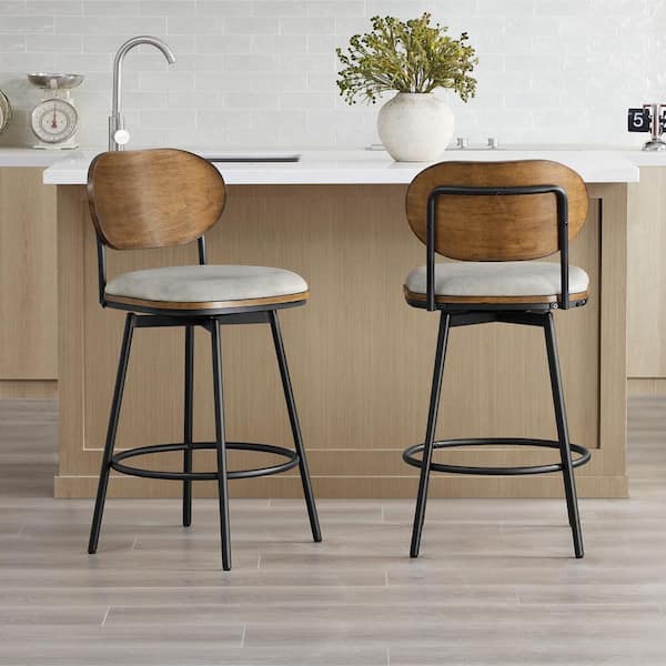 Spruce & Spring Aloysius 27 in. Grey High Back Bar Stools Metal