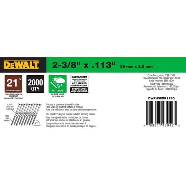 10 2080 x 65mm galv ring Framing Nails for DEWALT 18vCordless First Fix 