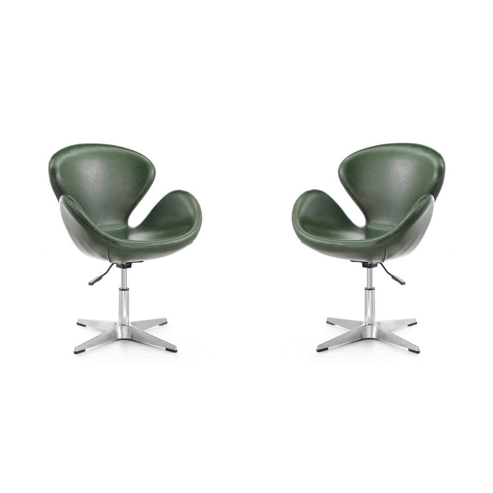 Forest Green Faux Leather Swivel Chair, Set of 2