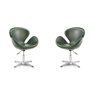 Raspberry Forest Green and Polished Chrome Faux Leather Adjustable Swivel Accent Arm Chair (Set of 2)