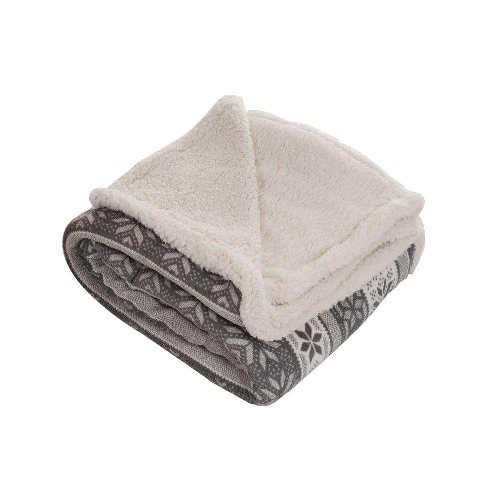 Gray Diamond Fleece Sherpa Reversible Winter Blanket