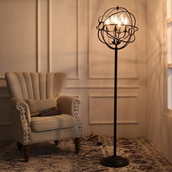 Uolfin Black Crystal Cage Floor Lamp, Modern Farmhouse Living Room Floor Lamps