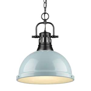 Duncan 1-Light Black Pendant and Chain with Seafoam Shade