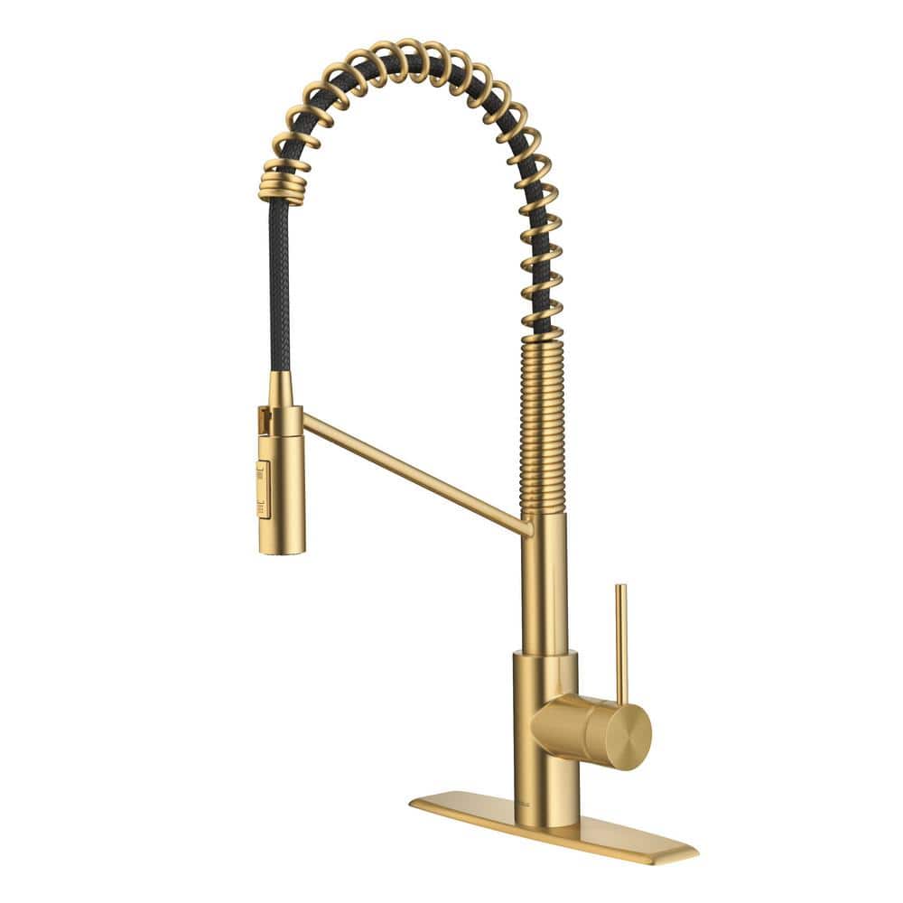 Brushed Brass Commercial Style Pull-Down Kitchen Faucet