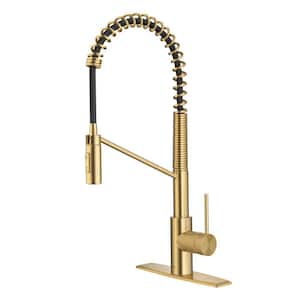 Oletto Commercial Style Single Handle Pull Down Kitchen Faucet in Brushed Brass