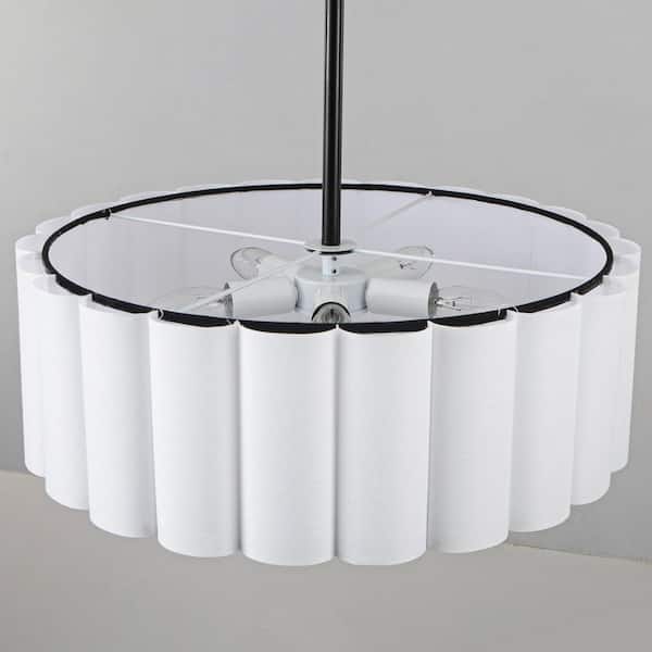 5-Light Black Classic Chandelier, Sloped Ceiling Adaptable Candlestick Chandelier with Fabric Shade for Living Room