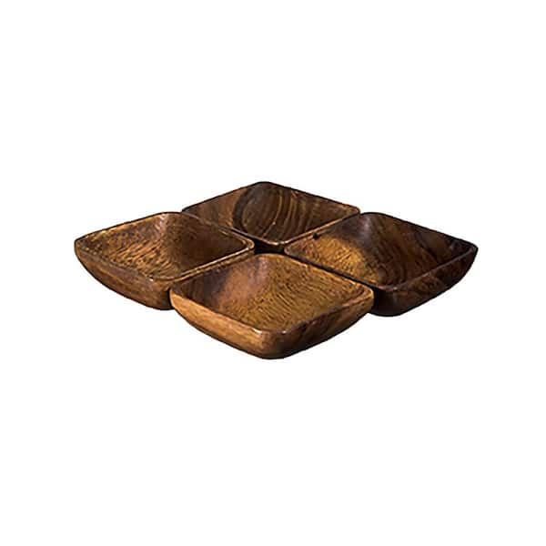 HOME ESSENTIALS AND BEYOND Acacia Wood 4-Piece 4 in. Dia Square Bowl Set