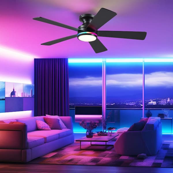 Kviflon 46 in. Indoor/Outdoor Flush Mount Black Ceiling Fan with