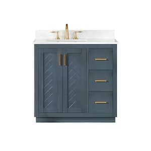 Gazsi 36 in. W x 22 in. D x 34 in. H Bath Vanity in Classic Blue with Grain White Composite Stone Top