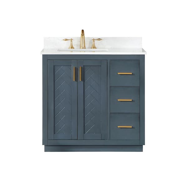 Gazsi 36 in. W x 22 in. D x 34 in. H Bath Vanity in Charcoal Blue with Grain White Composite Stone Top