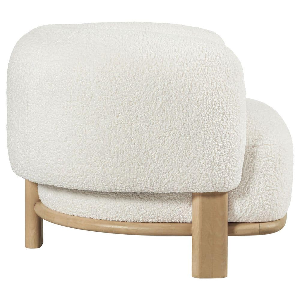 Ivory Boucle Upholstered Barrel Accent Chair with Wooden Legs