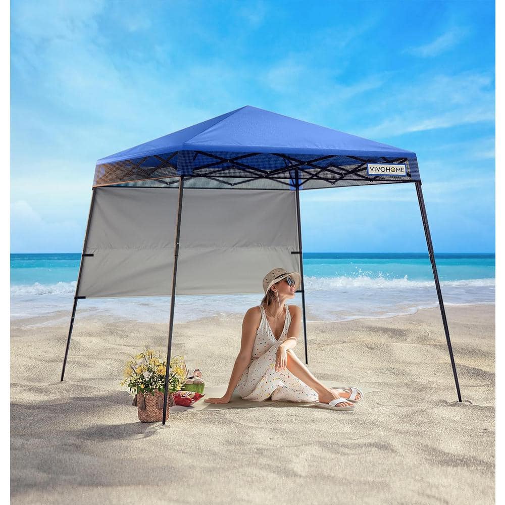 8 ft Blue Steel Adjustable Height Pop-Up Canopy Tent