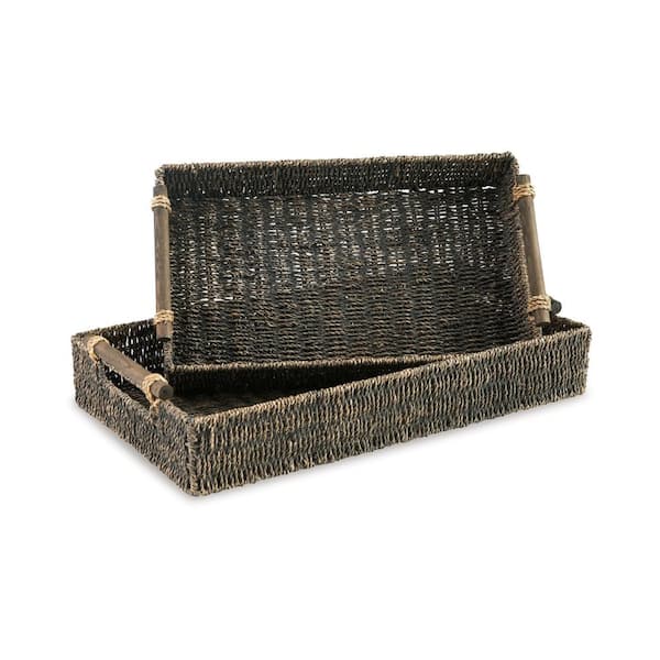 Benjara Gray and Brown Decorative Tray (Set of 2)