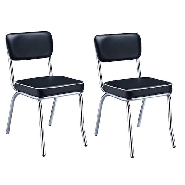 Benjara Black and Silver Vegan Faux leather Open Back Side Dining Chair (Set of 2)