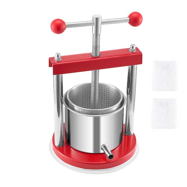1.65L Fruit Wine Press, Dual Stainless Barrels Manual Cider Press with T-Handle for Apples and Grapes