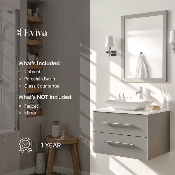 Totti Wave 24 in. W x 21 in. D x 22 in. H Bathroom Vanity in Gray with White Glassos Top with White Sink