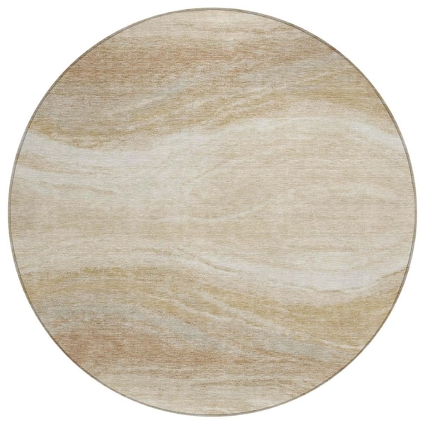 Chantille Machine Washable Indoor/Outdoor Abstract ACN3020 Ivory 8 ft. x 8 ft. Round Rug
