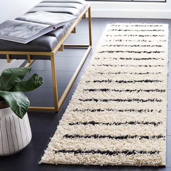 Venus Shag 2 ft. x 8 ft. Ivory/Black Striped Runner Rug