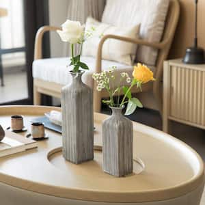 Gray Striped Design, Contemporary Decorative Square Table Flower Vase (Set of 2)