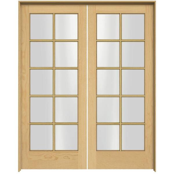 JELD-WEN Woodgrain 10-Lite Unfinished Pine Prehung Interior French Double Door with Pine Jamb-DISCONTINUED