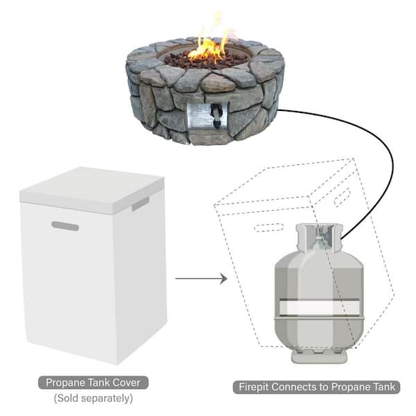 Teamson Home 28 in. Outdoor Round Stone Propane Gas Fire Pit