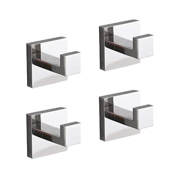 Satico 4-Pack J-Hook Wall-Mounted Stainless Steel Bathroom Robe/Towel Hook in Chrome for Bathroom Kitchen
