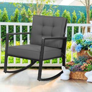 Wicker Outdoor Rocking Chair Patio Rattan Glider Rocker with Gray Cushion