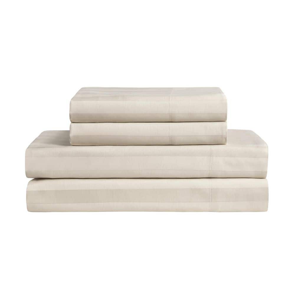 The Sheet Lab Regal Dreams 4-Piece Beige Striped Cotton King Deep ...