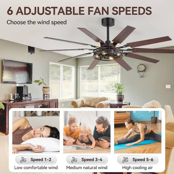 Breezary Vitale 60 in. 4-Light Windmill Black Ceiling Fan