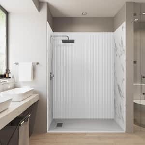 60 in. L x 32 in. W x 84 in. H Alcove Solid Composite Stone Shower Kit w/Bevel/Carrara Walls & L/R White Shower Pan base