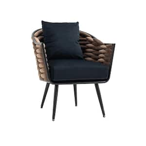 Modern Upholstered Black Velvet Accent Arm Chair with Removable Cushion and Pillow