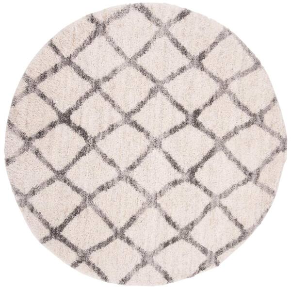 SAFAVIEH Berber Shag Cream/Gray 7 ft. x 7 ft. Round Geometric Area Rug
