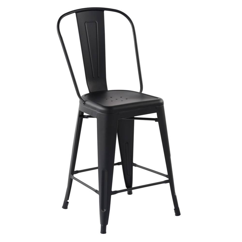Homy Casa Thocar 24 in. Black Slat Back Metal Frame Counter Bar Stools
