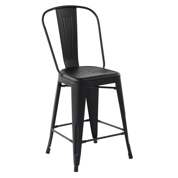 Homy Casa Thocar 24 in. Black Slat Back Metal Frame Counter Bar Stools