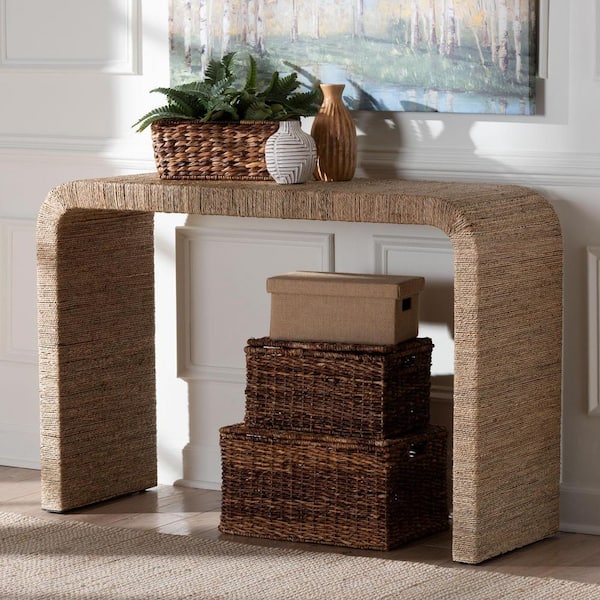 Eviana 47.2 in. Natural Brown Specialty Waterfall Seagrass Console Table