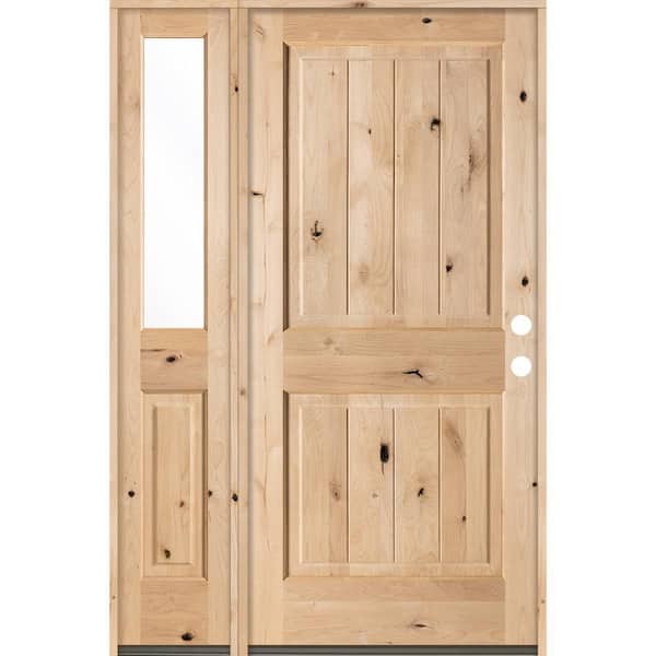 Krosswood Doors 50 in. x 80 in. Rustic Knotty Alder Sq-Top VG Unfinished Left-Hand Inswing Prehung Front Door with Left Half Sidelite