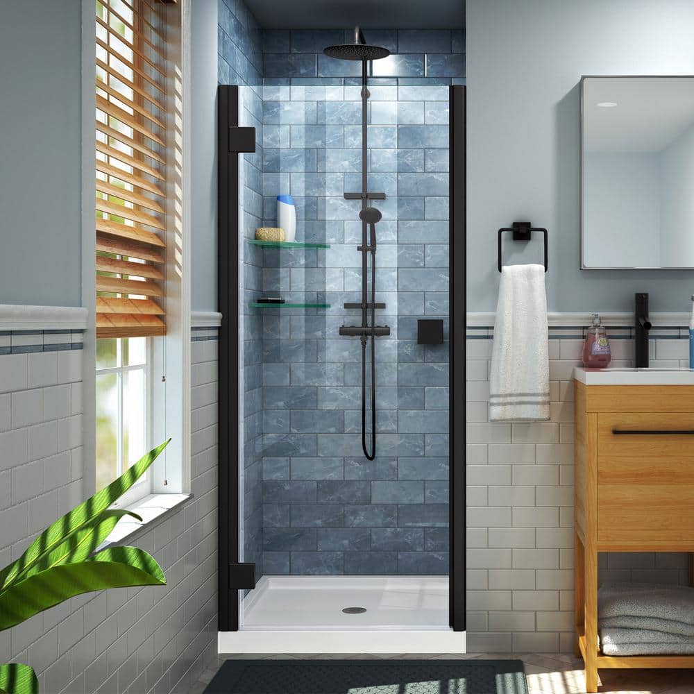 Satin Black Semi-Frameless Hinged Shower Door, 34-35" W x 72" H